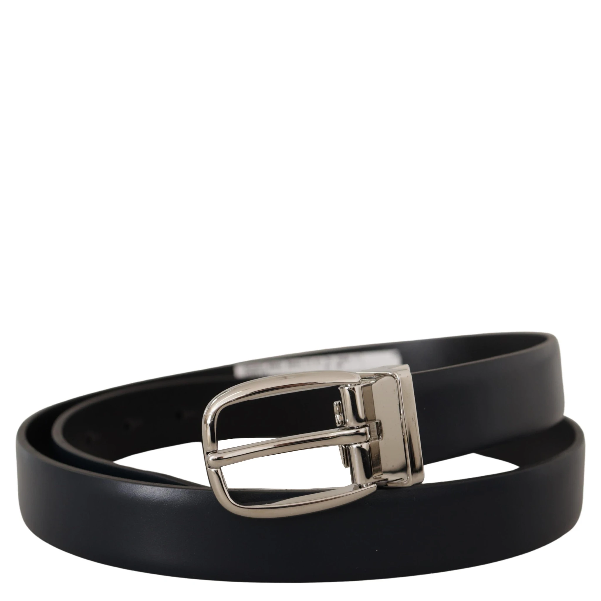 Black Leather Formal Silver Metal Buckle Belt