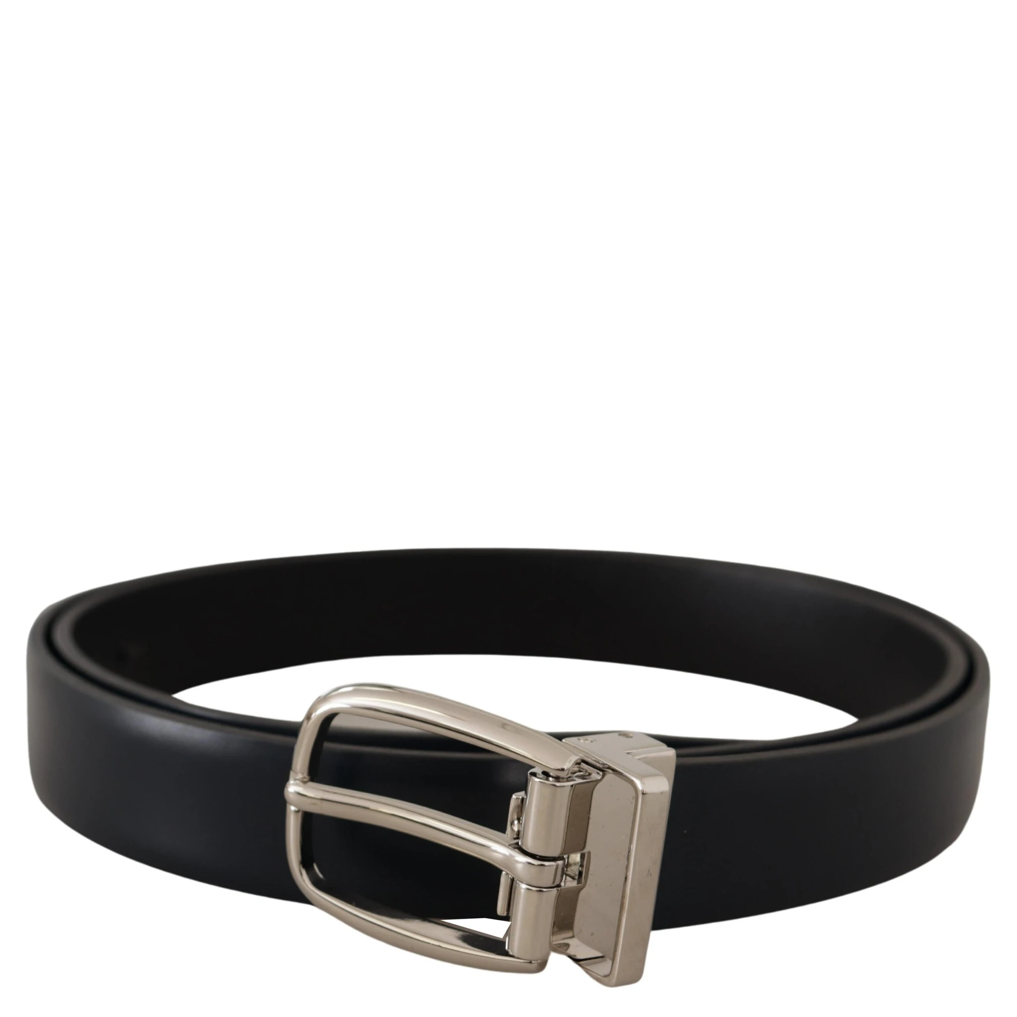 Black Leather Formal Silver Metal Buckle Belt