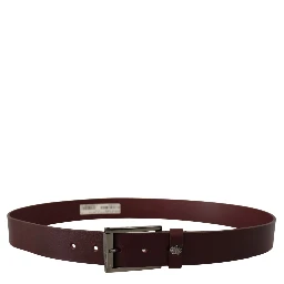 Brown Leather Silver Metal Crown Buckle Belt