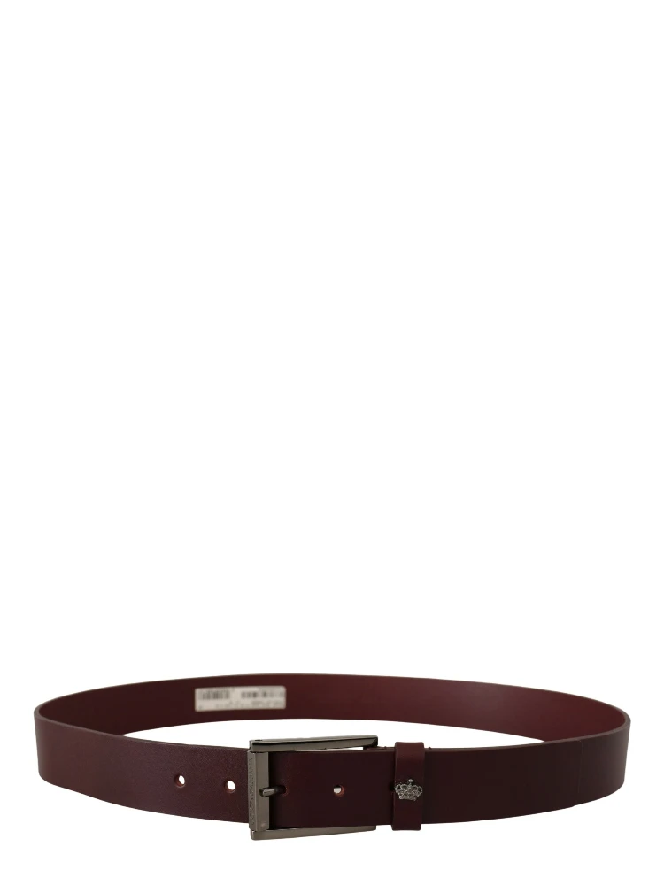 Brown Leather Silver Metal Crown Buckle Belt