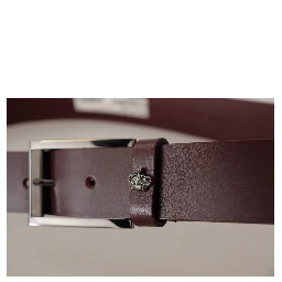 Brown Leather Silver Metal Crown Buckle Belt