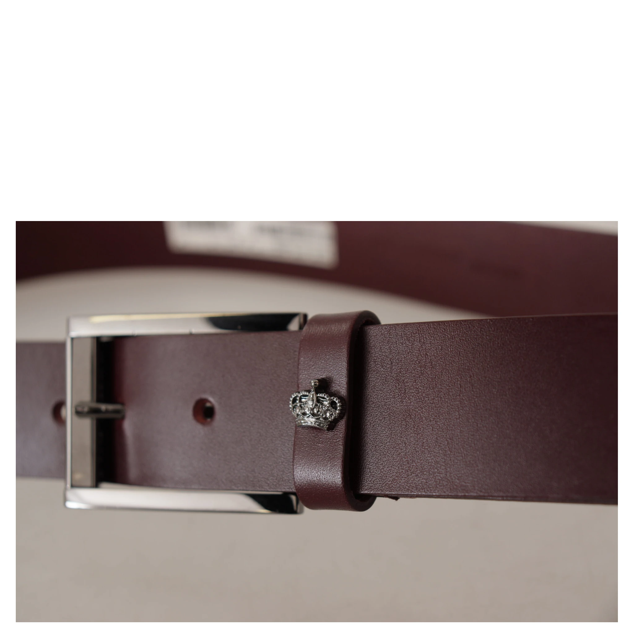 Brown Leather Silver Metal Crown Buckle Belt