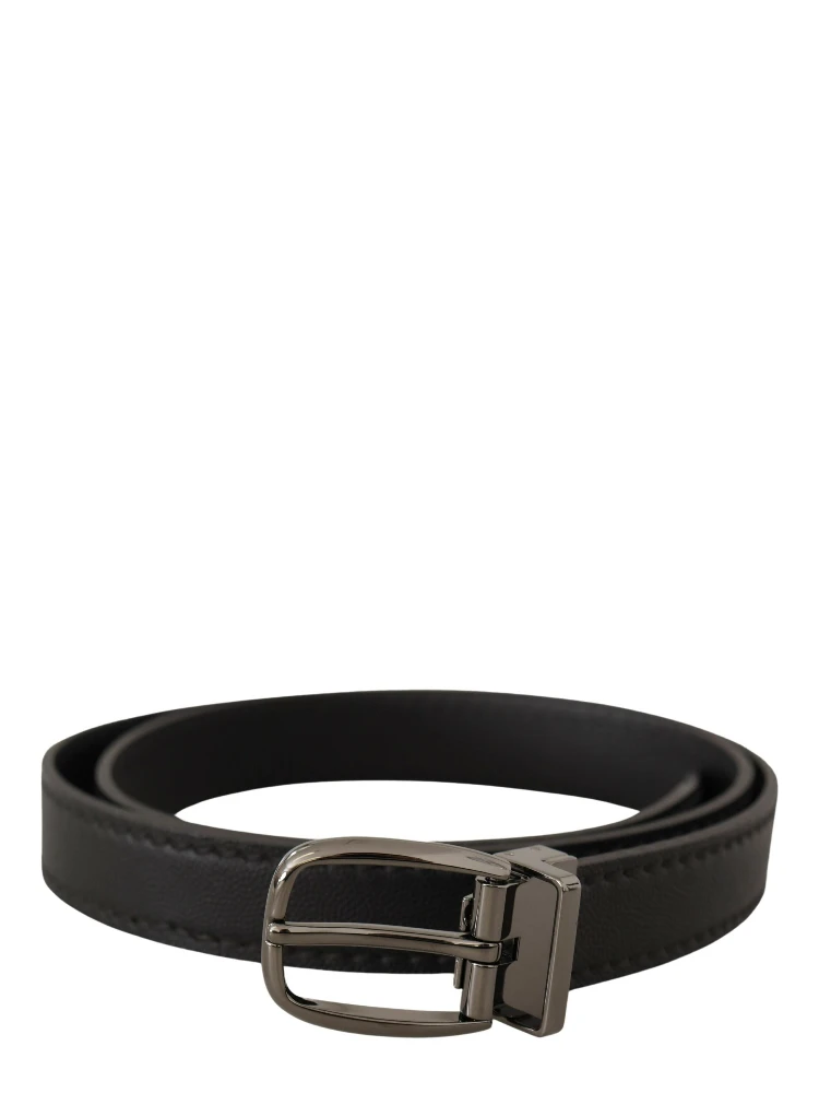 Black Leather Metal Logo Buckle Belt