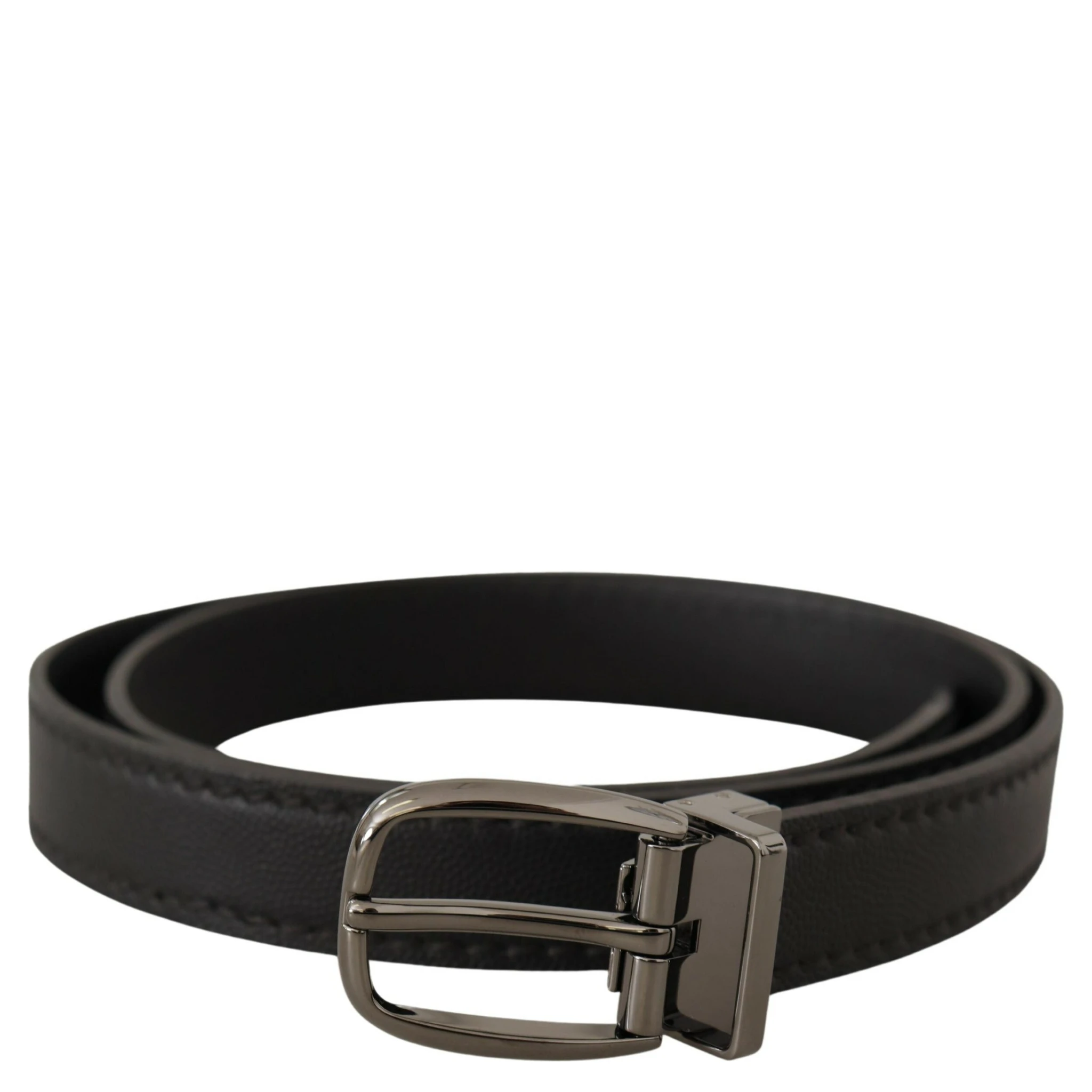 Black Leather Metal Logo Buckle Belt
