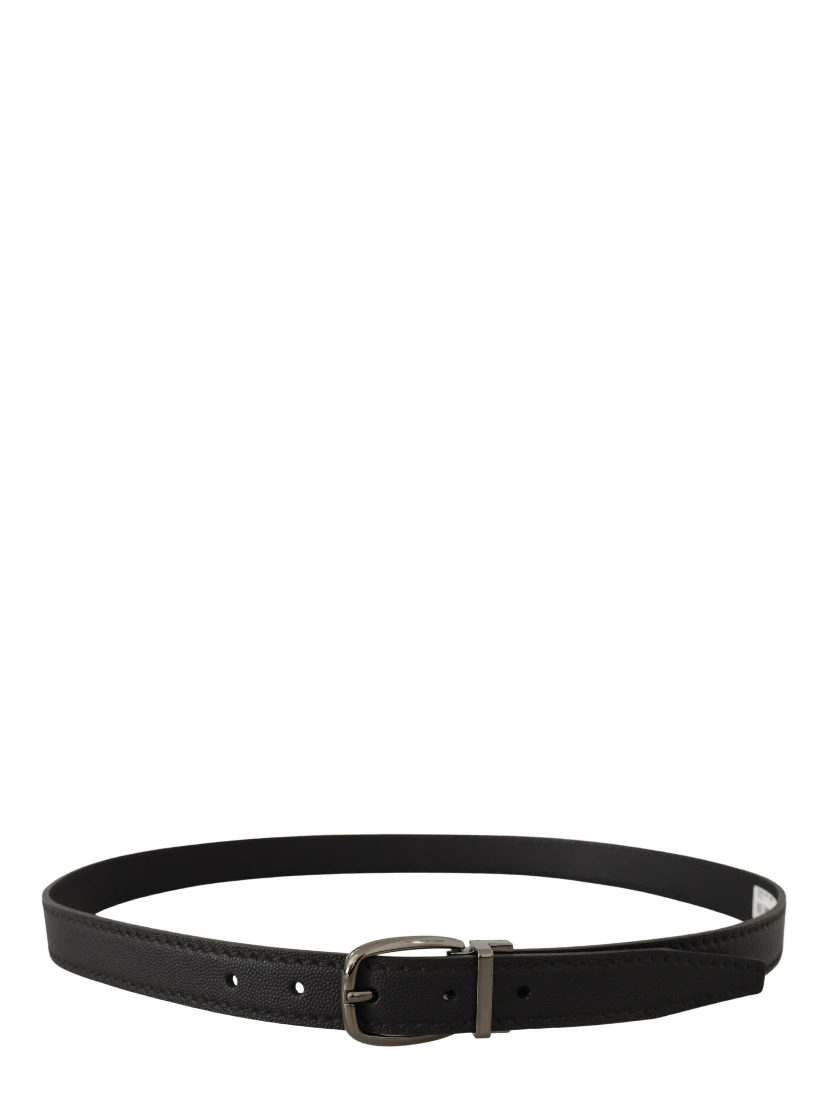 Black Leather Metal Logo Buckle Belt