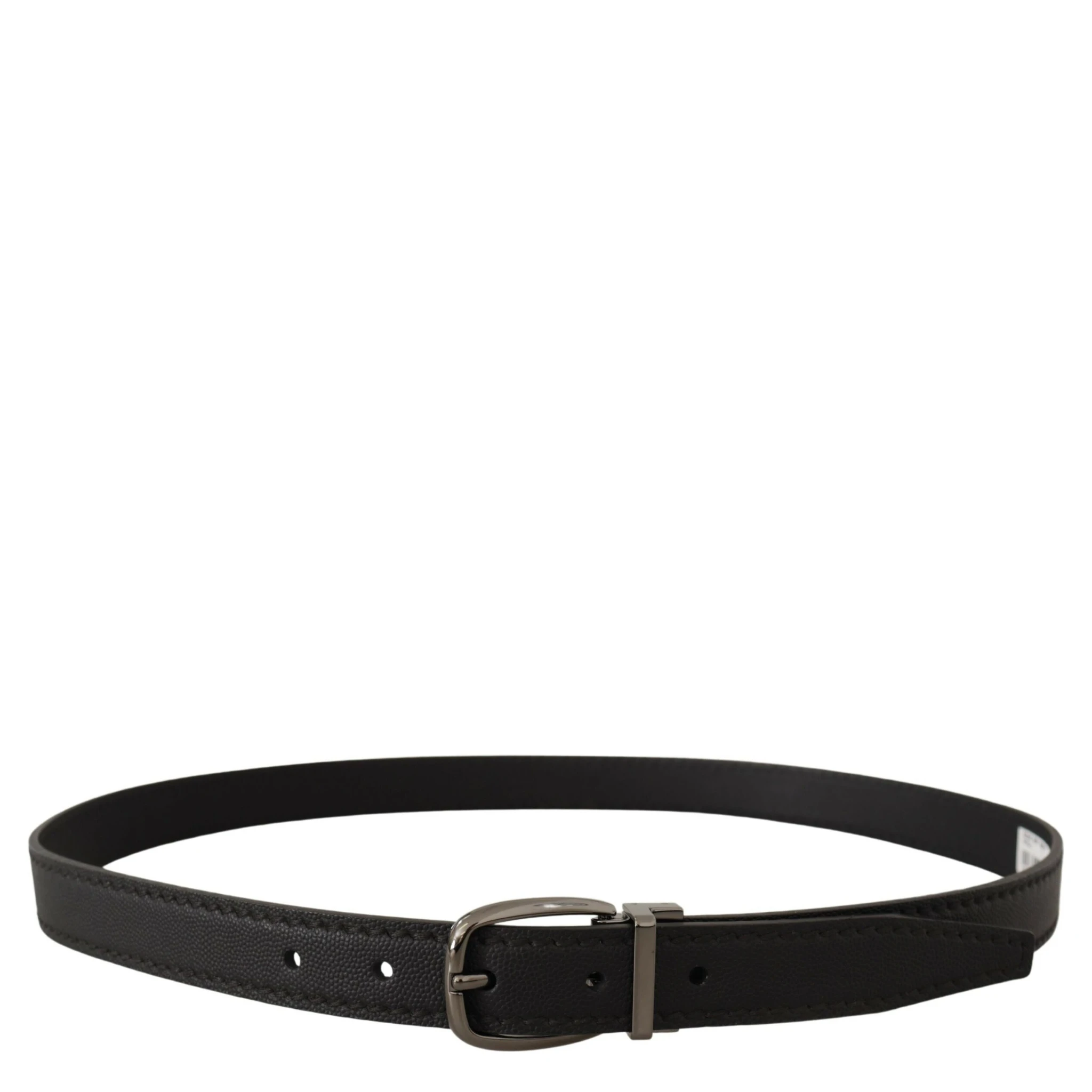 Black Leather Metal Logo Buckle Belt