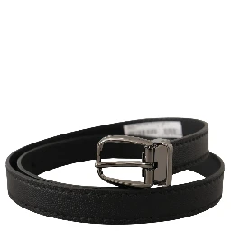 Black Leather Metal Logo Buckle Belt
