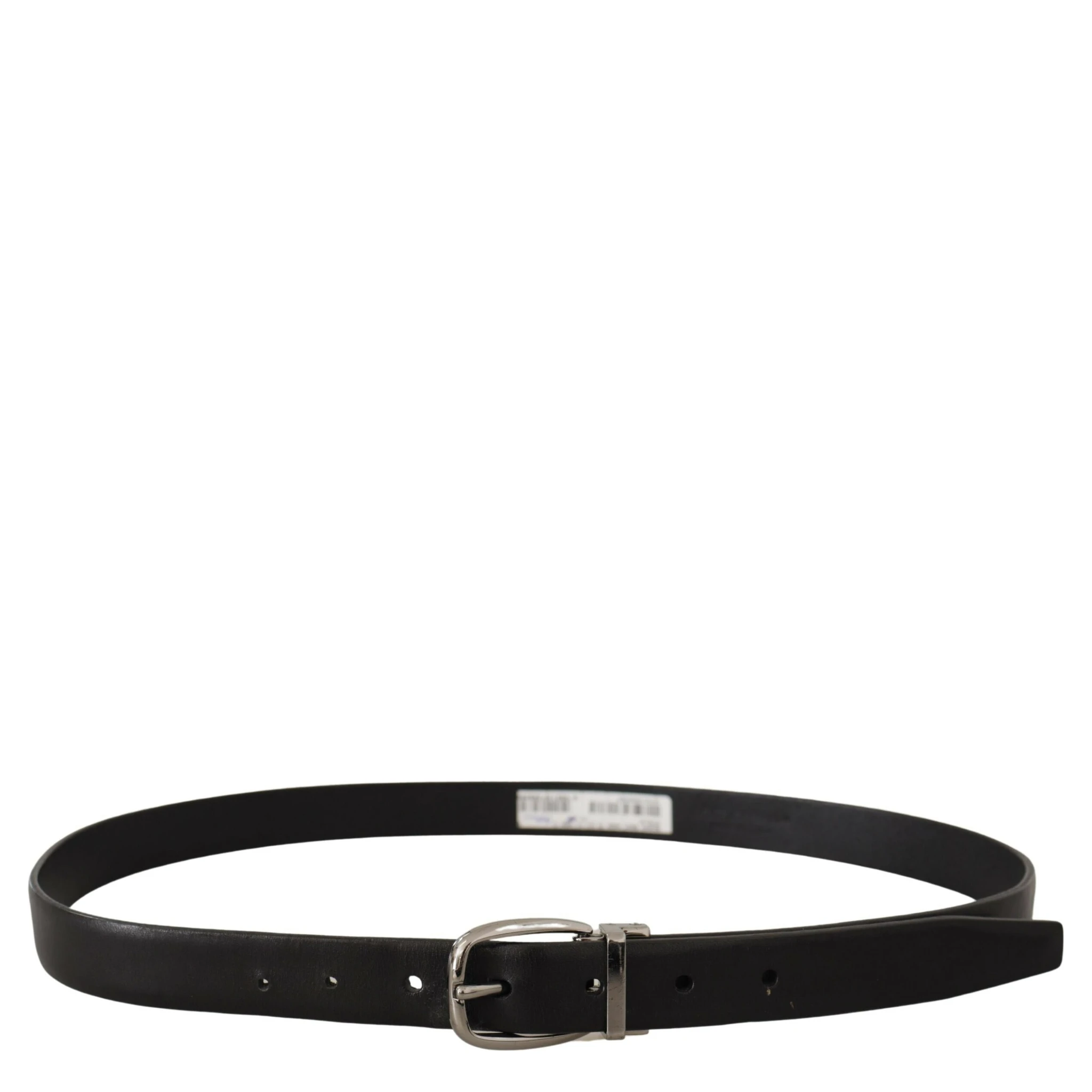 Black Leather Chrome Logo Metal Buckle Belt