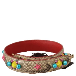 Beige Python Leather Crystals Shoulder Strap