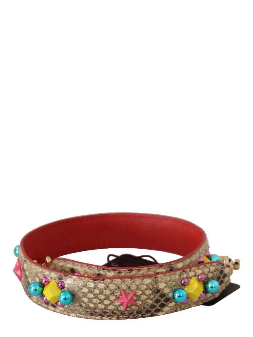Beige Python Leather Crystals Shoulder Strap