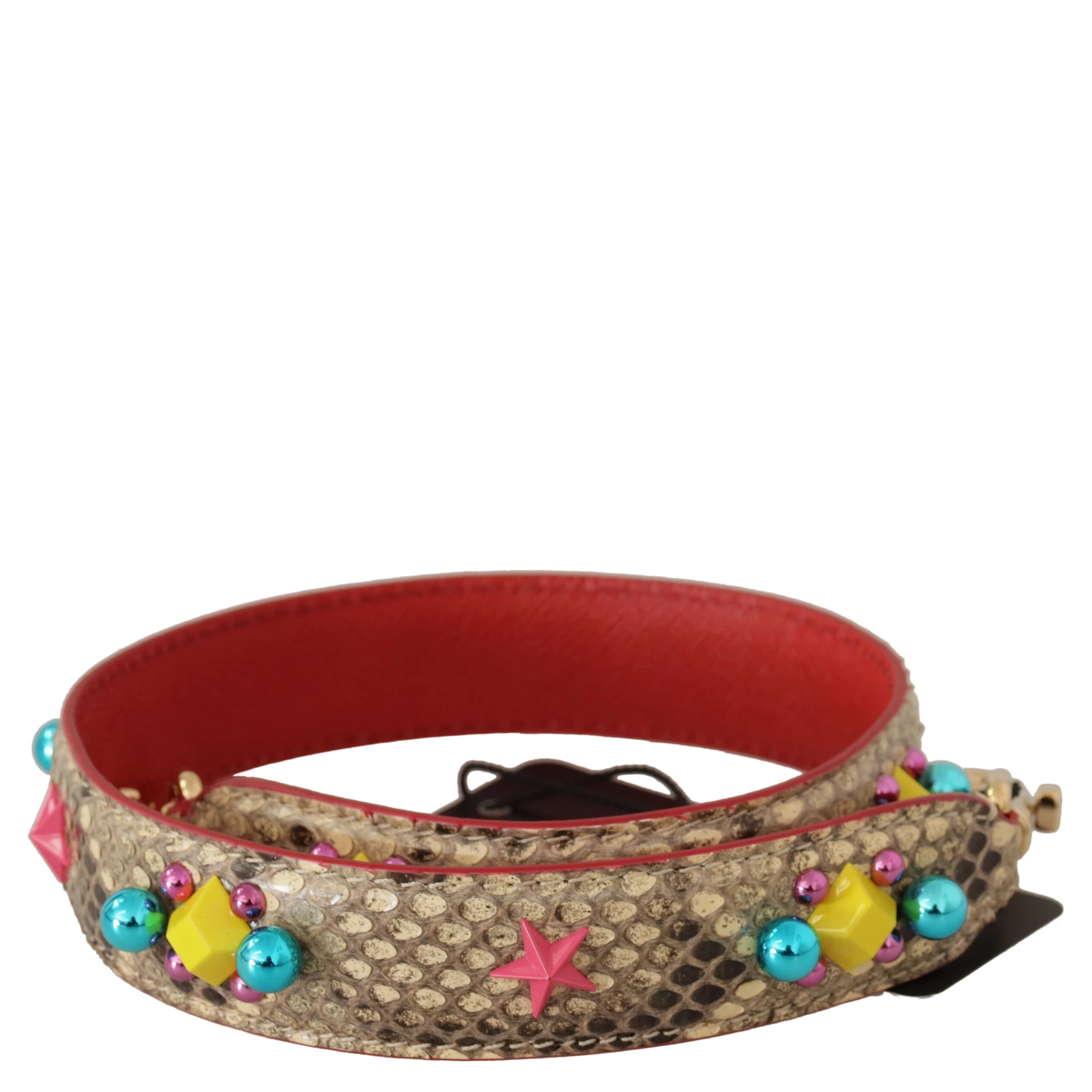 Beige Python Leather Crystals Shoulder Strap