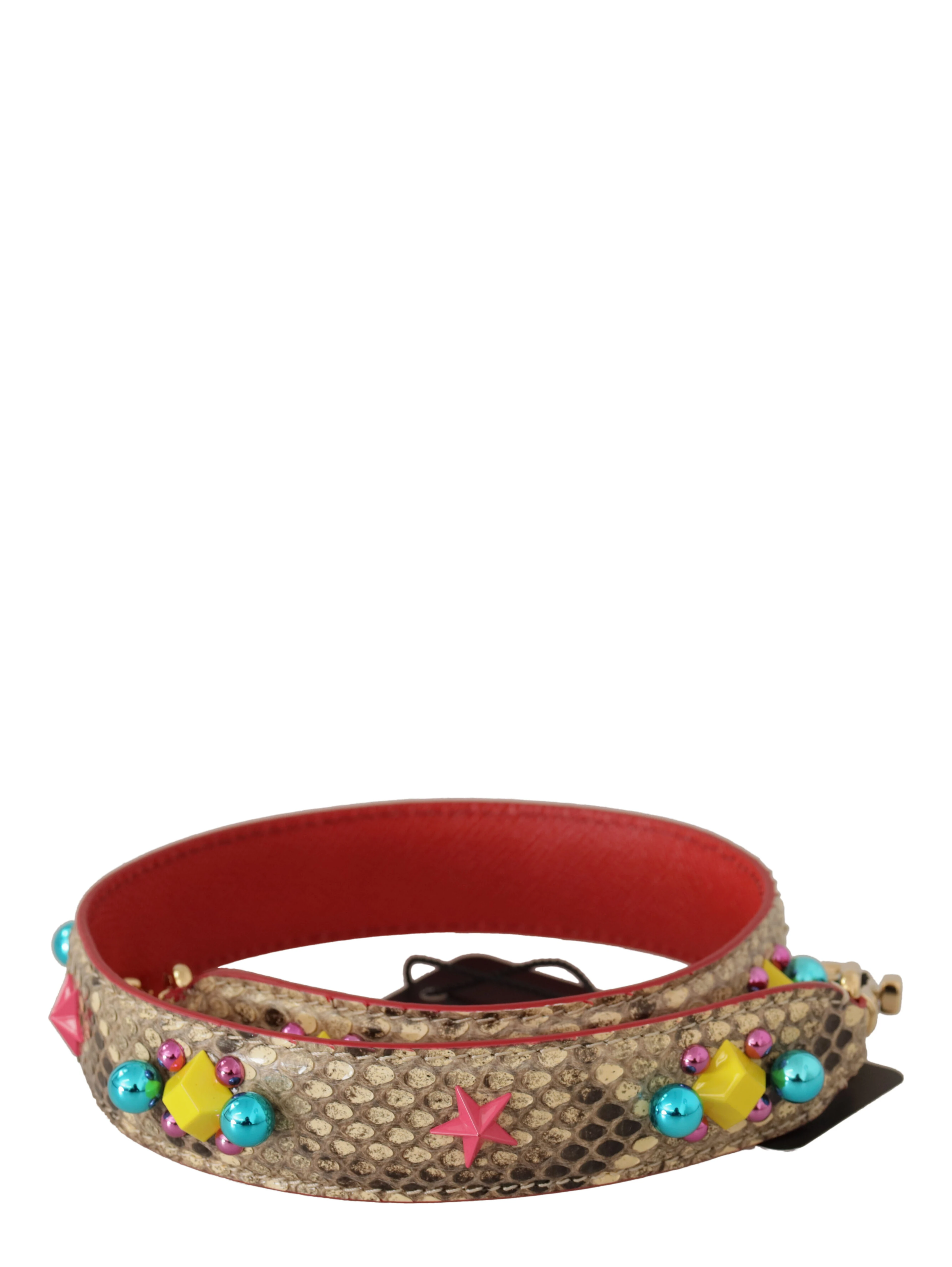 Beige Python Leather Crystals Shoulder Strap