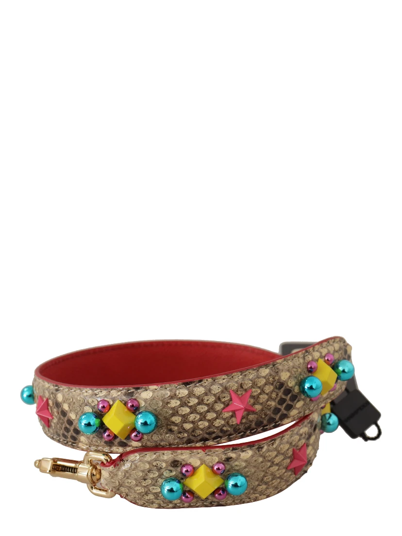Beige Python Leather Crystals Shoulder Strap
