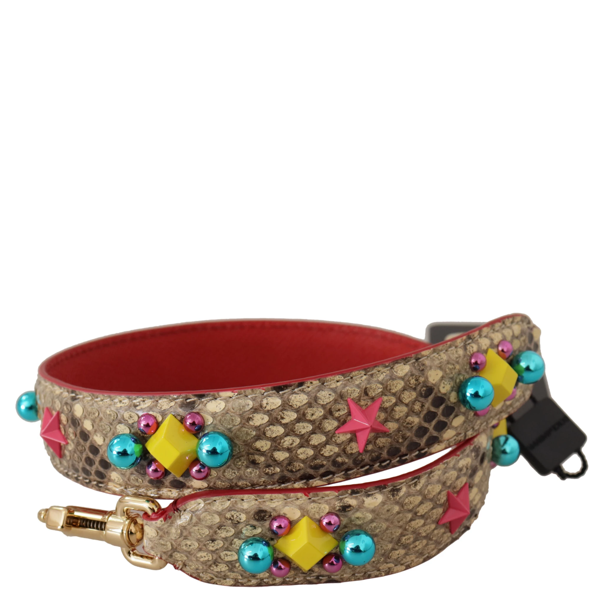 Beige Python Leather Crystals Shoulder Strap