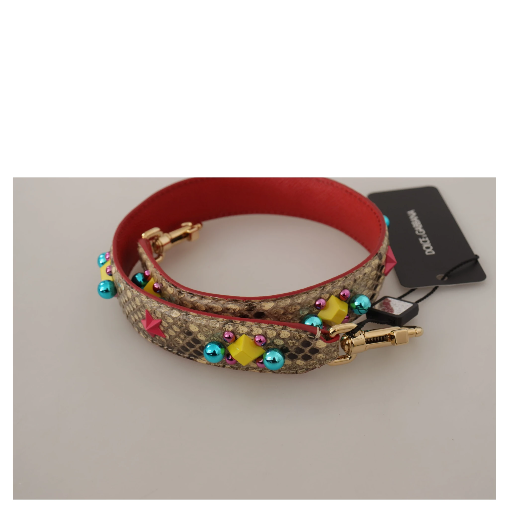 Beige Python Leather Crystals Shoulder Strap