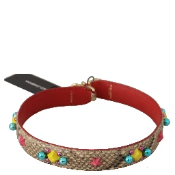 Beige Python Leather Crystals Shoulder Strap