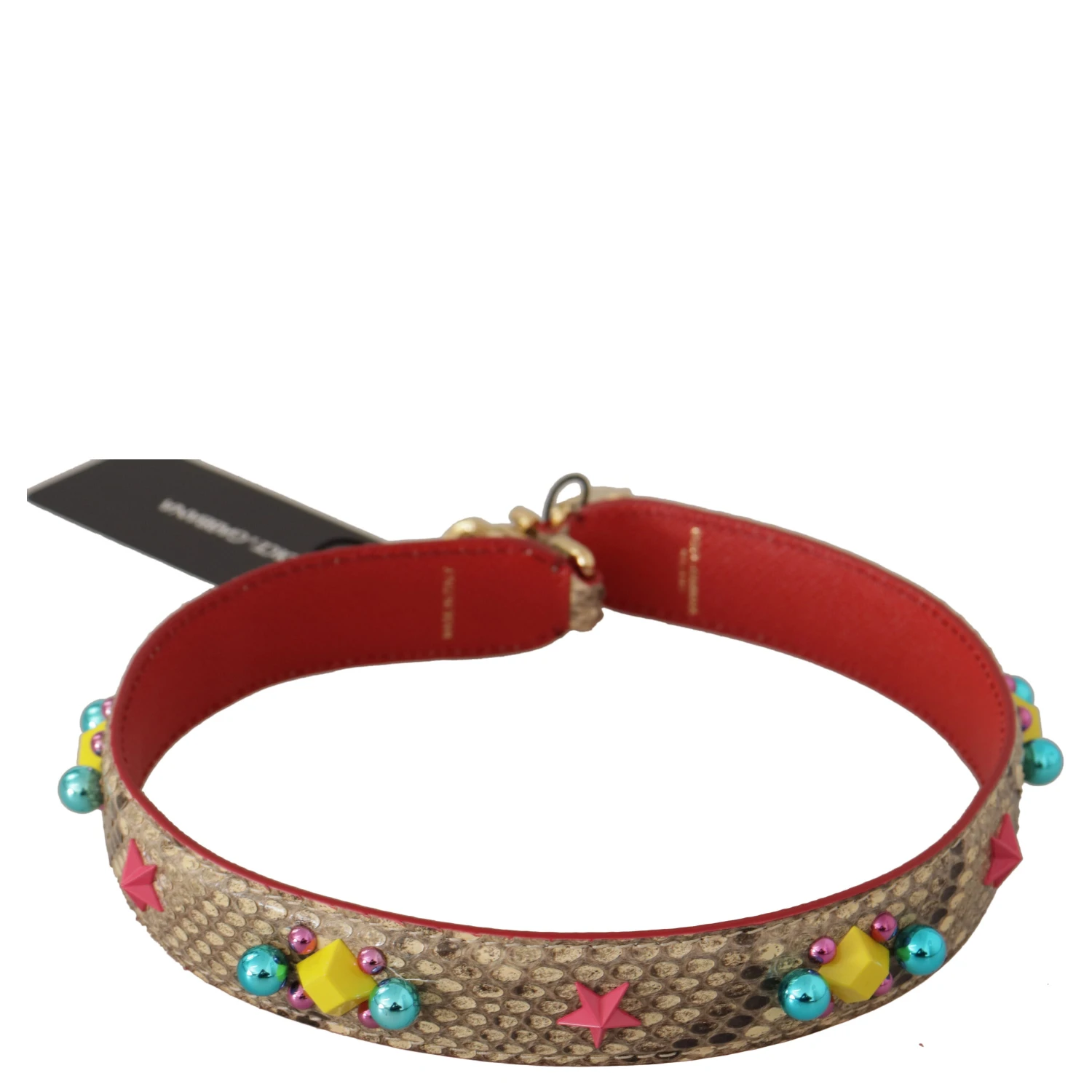 Beige Python Leather Crystals Shoulder Strap