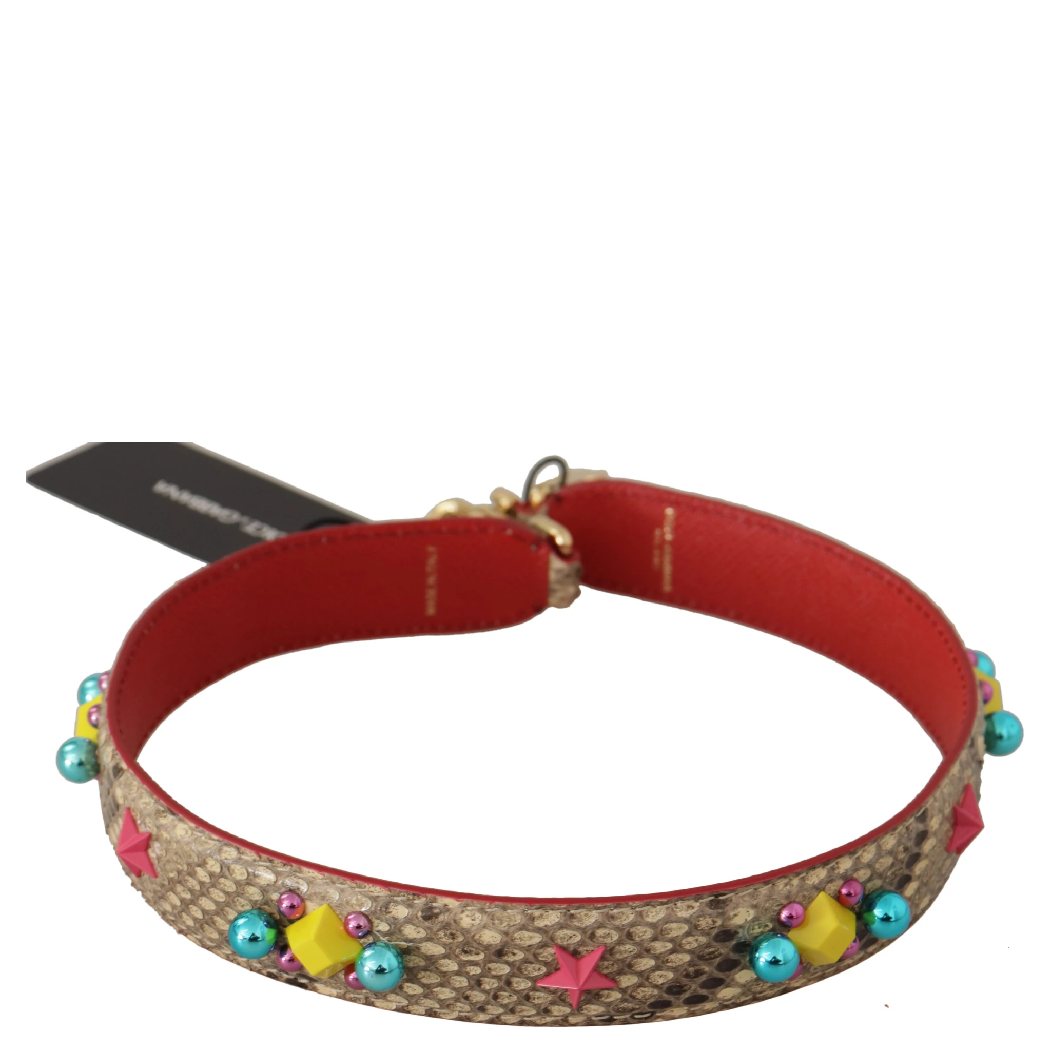 Beige Python Leather Crystals Shoulder Strap