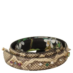 Beige Exotic Leather Crystals Reversible Shoulder Strap