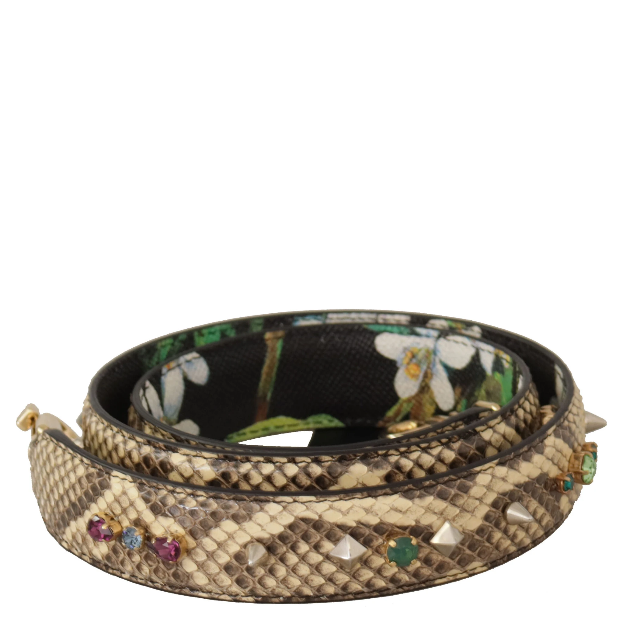 Beige Exotic Leather Crystals Reversible Shoulder Strap