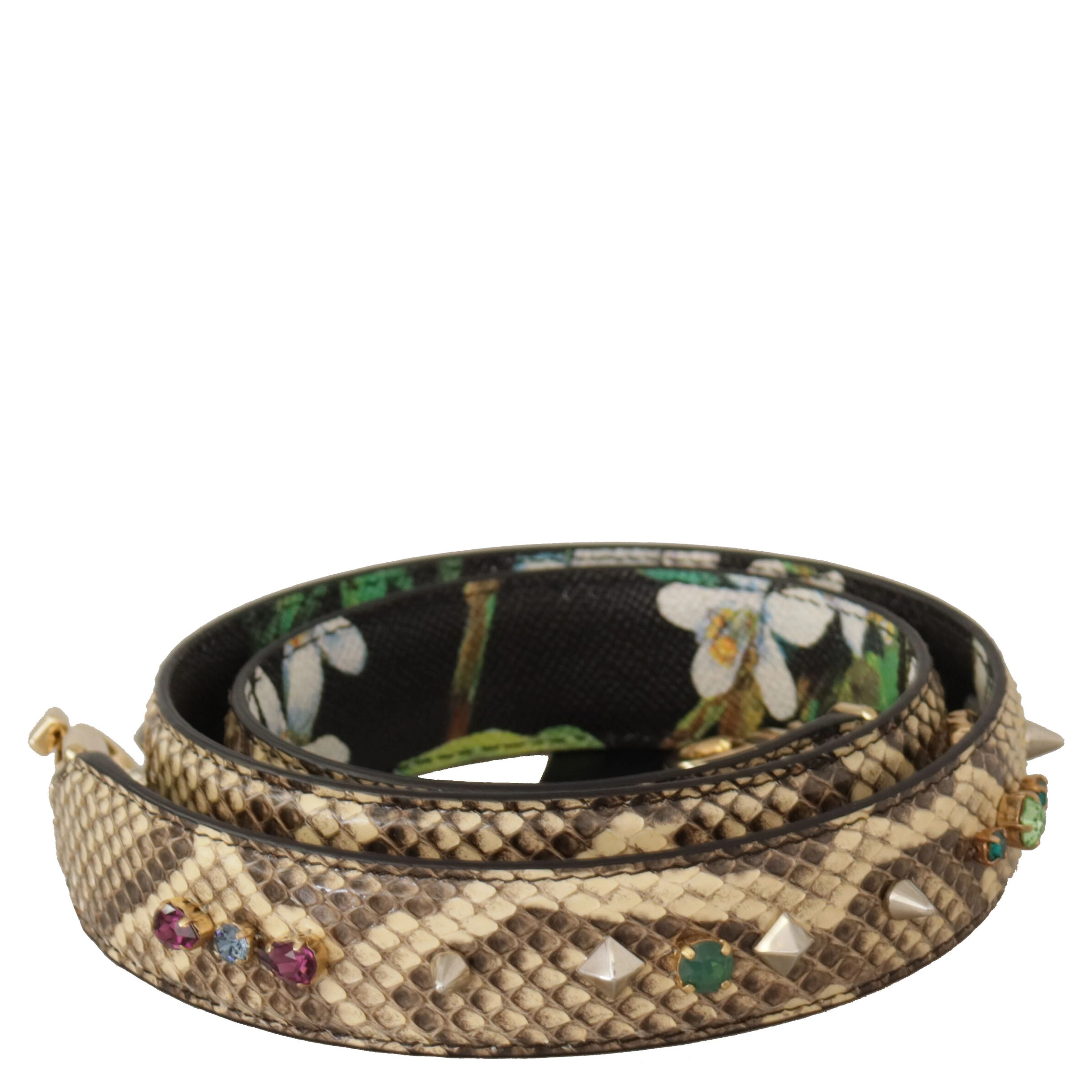 Beige Exotic Leather Crystals Reversible Shoulder Strap