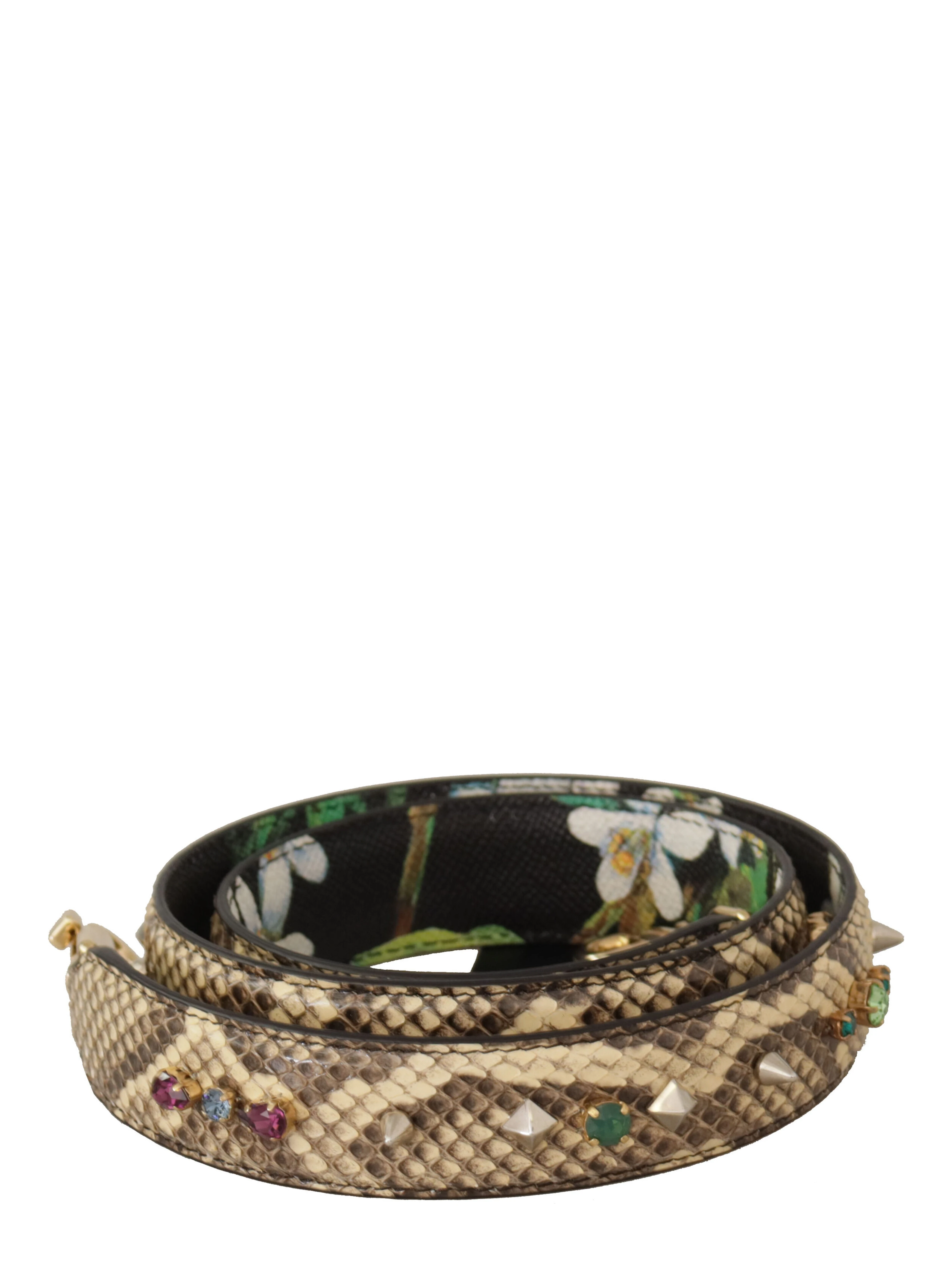 Beige Exotic Leather Crystals Reversible Shoulder Strap