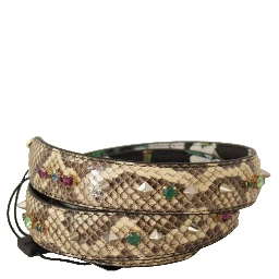 Beige Exotic Leather Crystals Reversible Shoulder Strap