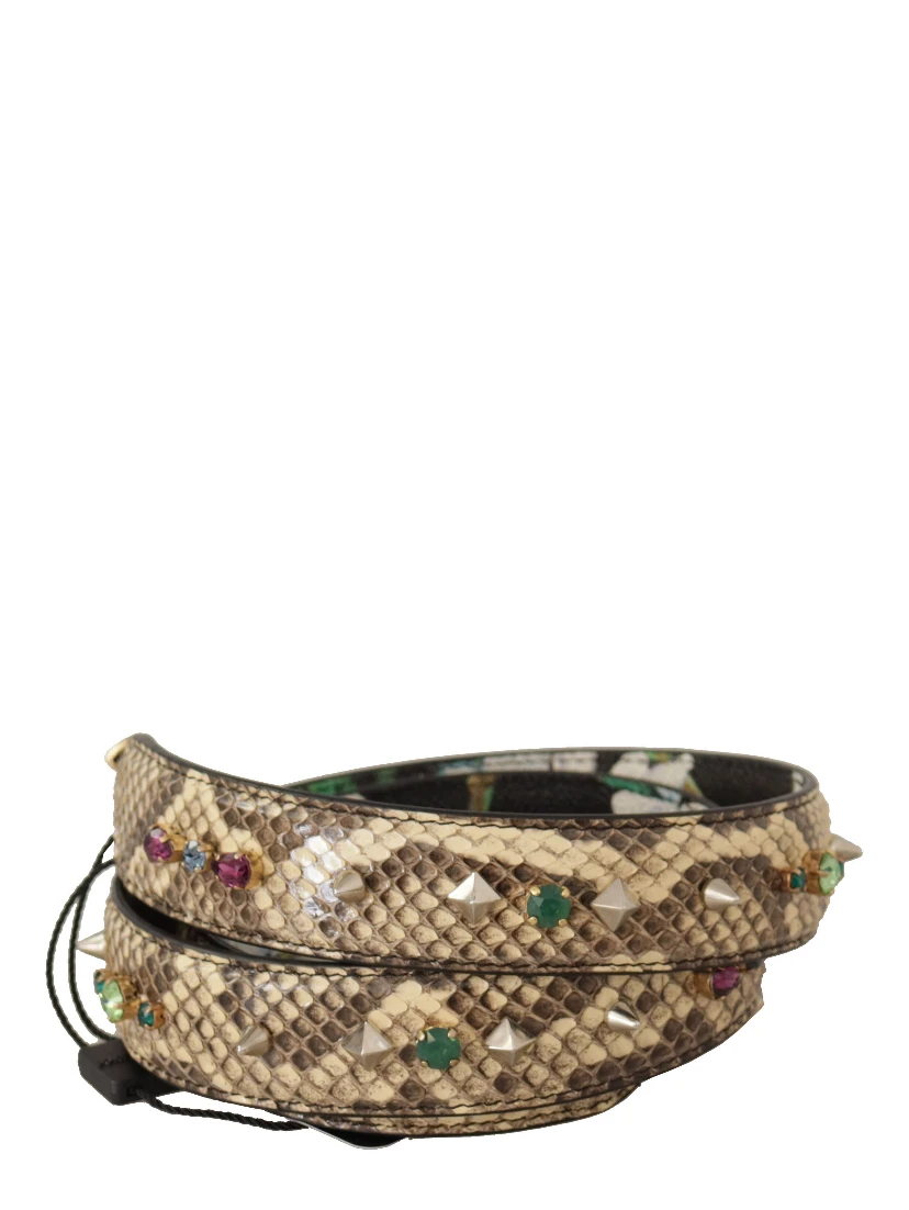 Beige Exotic Leather Crystals Reversible Shoulder Strap