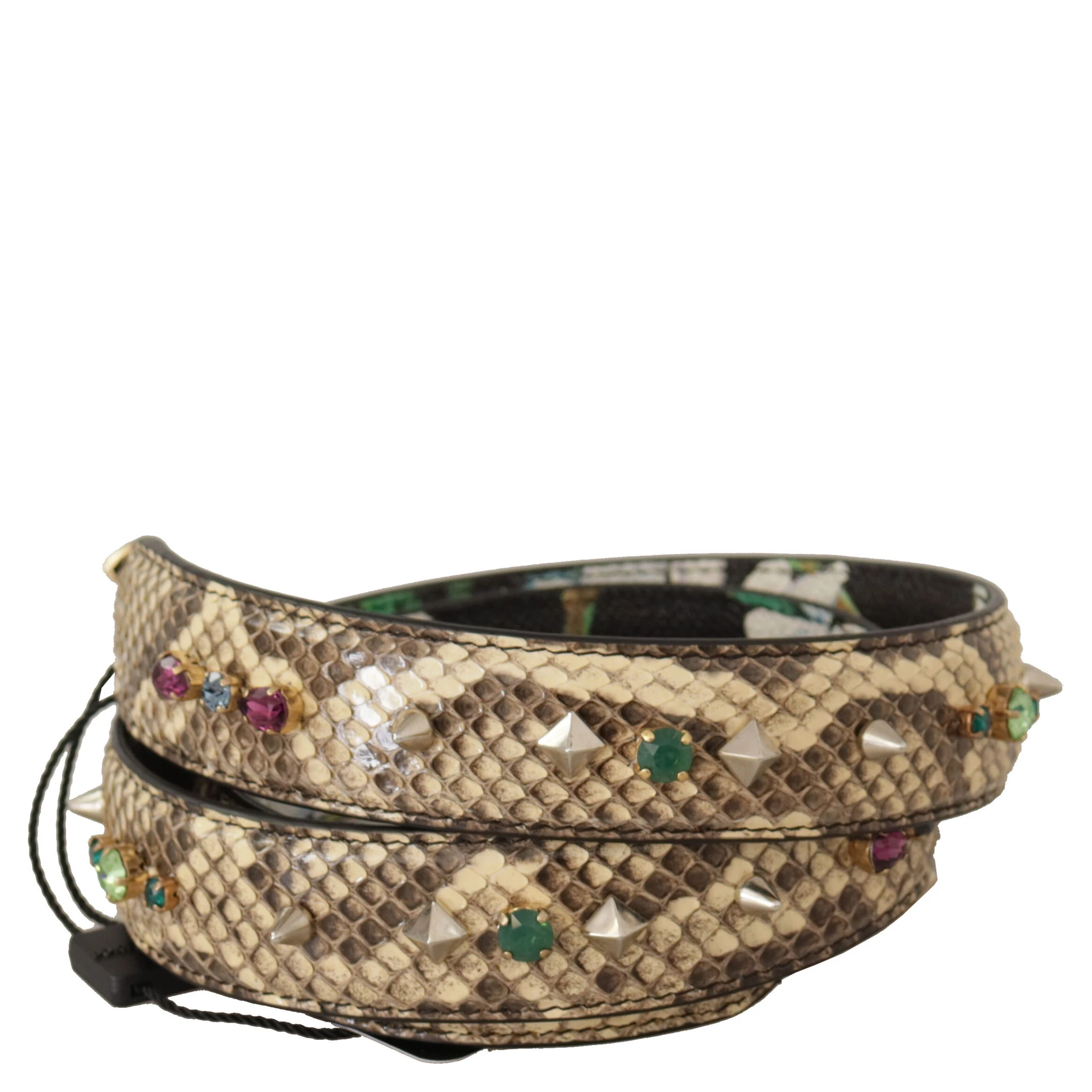 Beige Exotic Leather Crystals Reversible Shoulder Strap