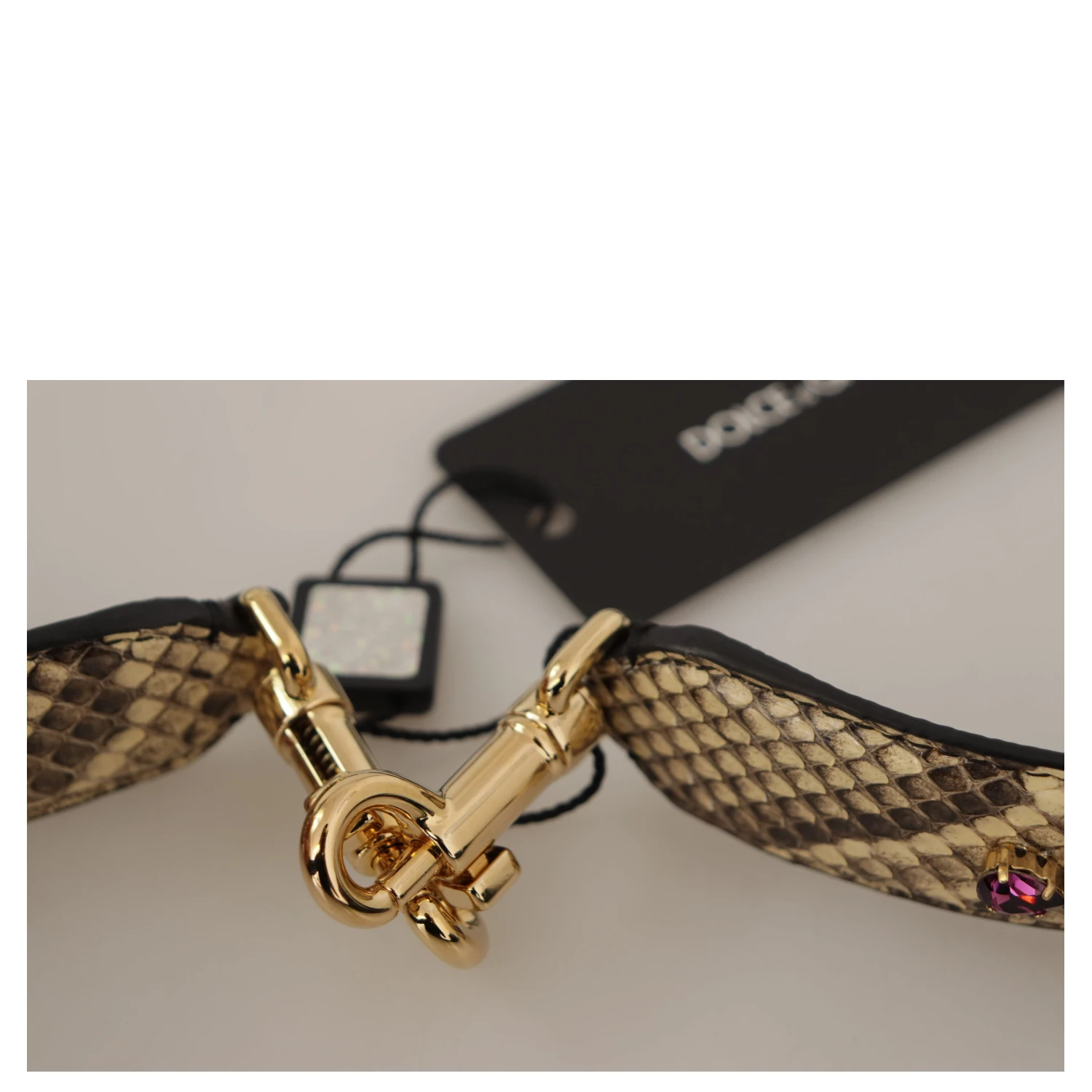 Beige Exotic Leather Crystals Reversible Shoulder Strap