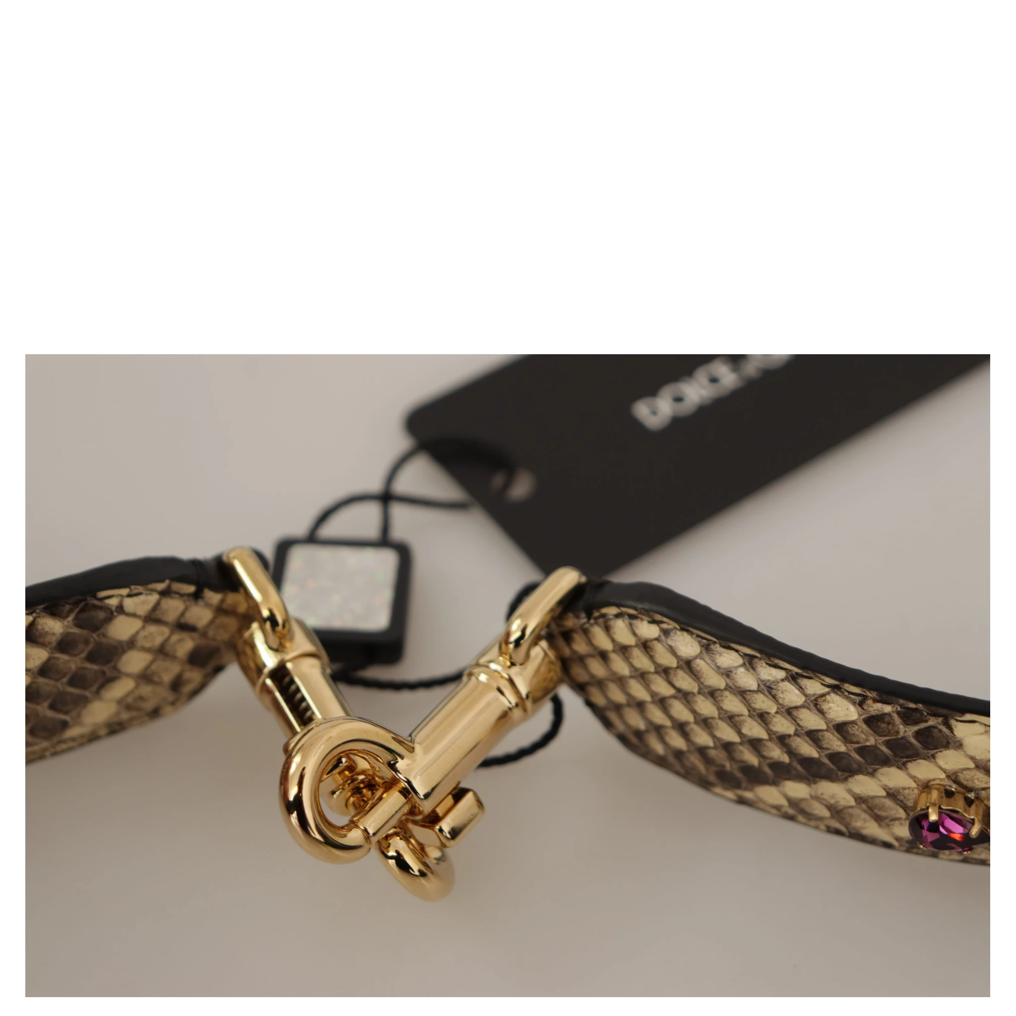 Beige Exotic Leather Crystals Reversible Shoulder Strap