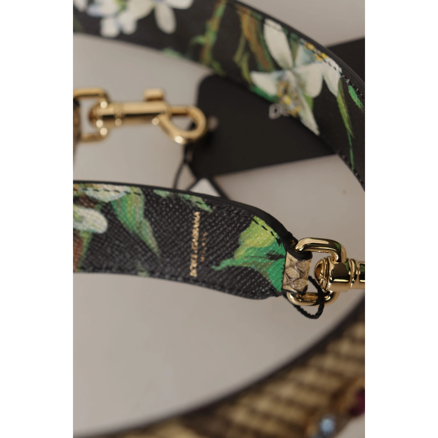 Beige Exotic Leather Crystals Reversible Shoulder Strap