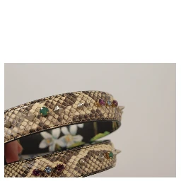 Beige Exotic Leather Crystals Reversible Shoulder Strap