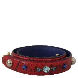 Red Exotic Leather Crystals Shoulder Strap