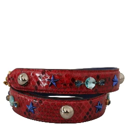 Red Exotic Leather Crystals Shoulder Strap