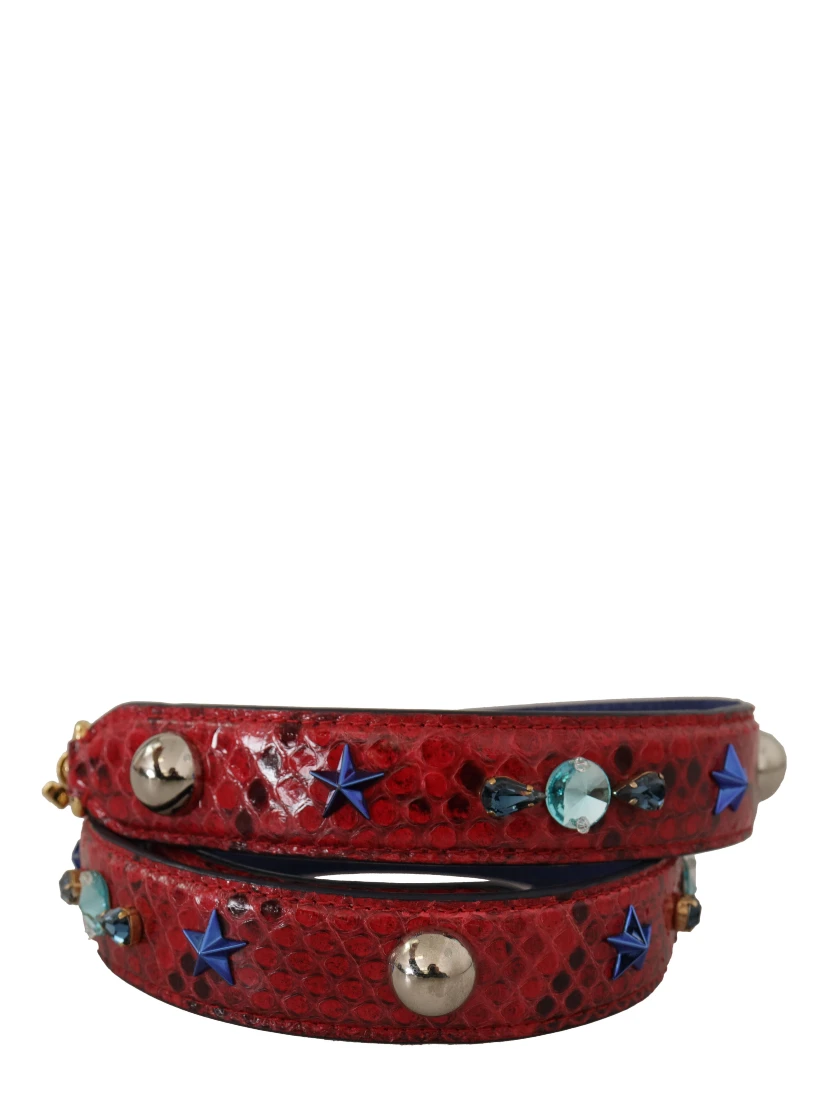 Red Exotic Leather Crystals Shoulder Strap