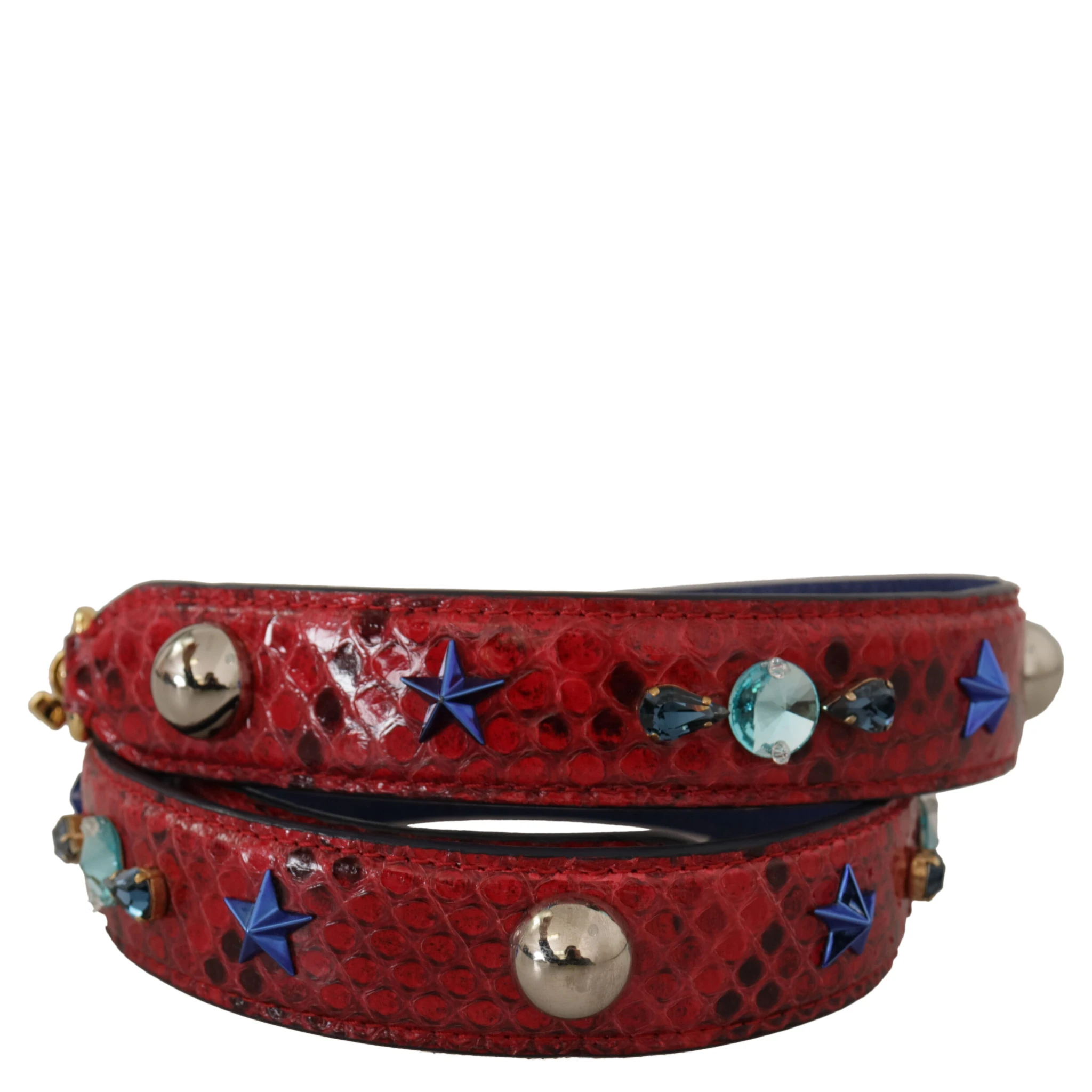 Red Exotic Leather Crystals Shoulder Strap