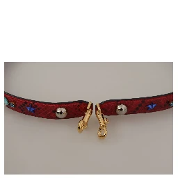 Red Exotic Leather Crystals Shoulder Strap