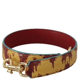 Yellow Red Leather Gold Tone Shoulder Strap