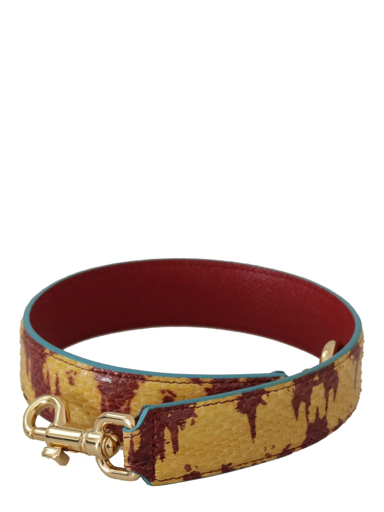 Yellow Red Leather Gold Tone Shoulder Strap