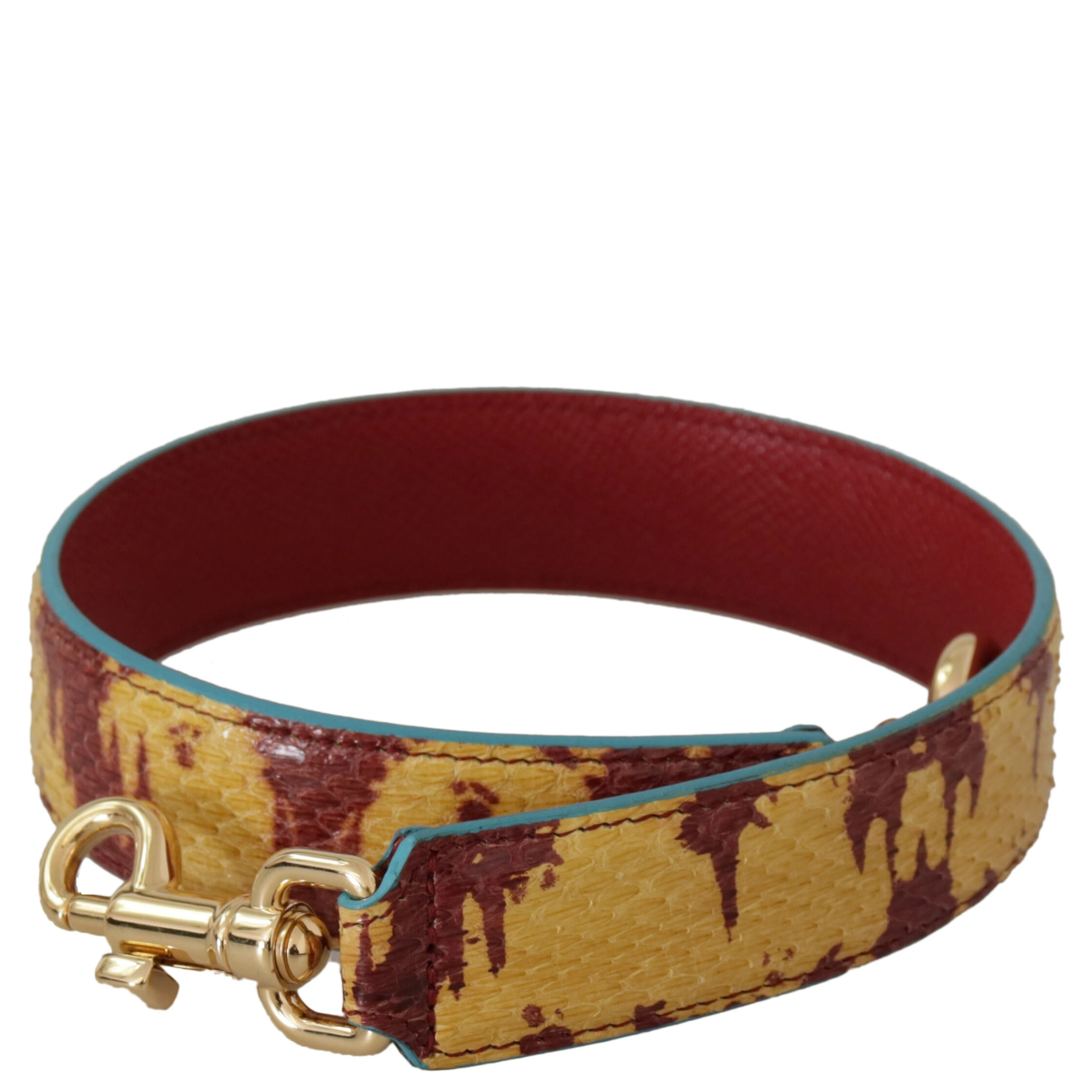 Yellow Red Leather Gold Tone Shoulder Strap