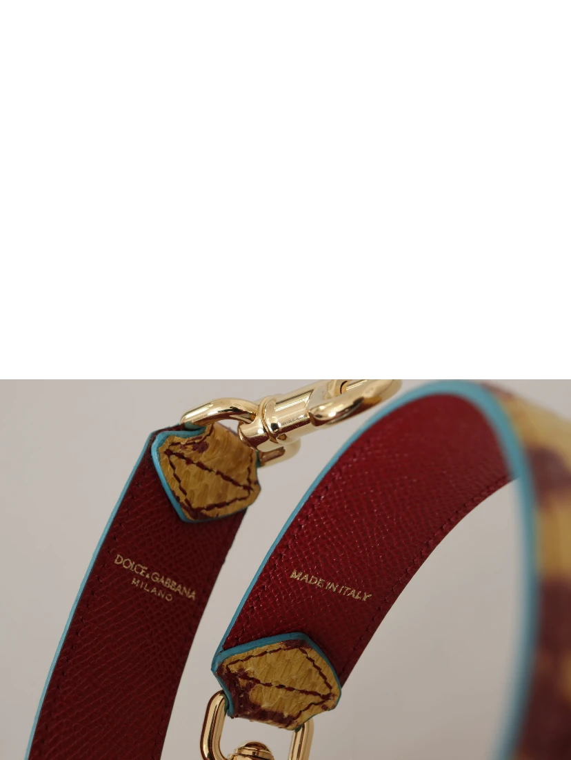 Yellow Red Leather Gold Tone Shoulder Strap
