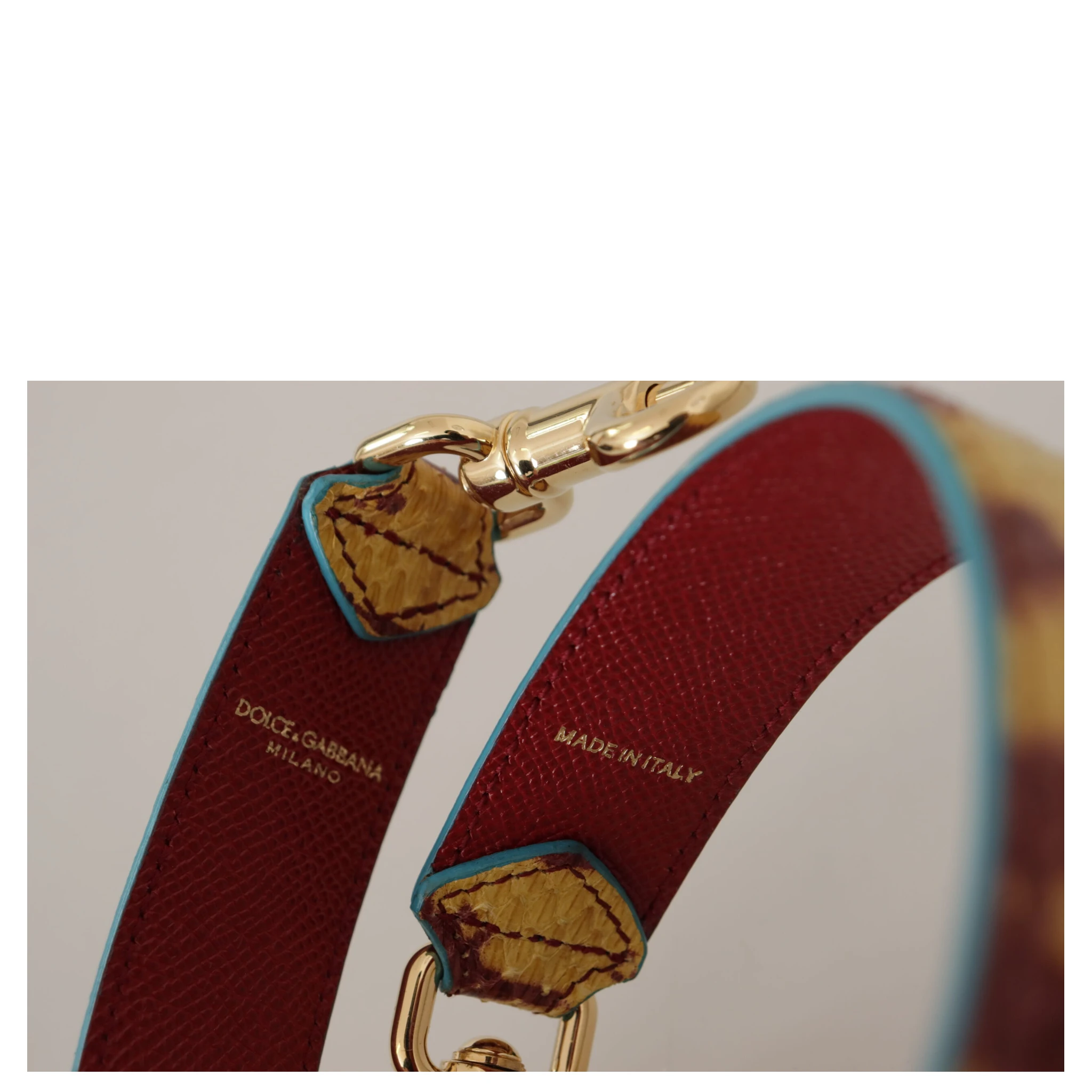Yellow Red Leather Gold Tone Shoulder Strap