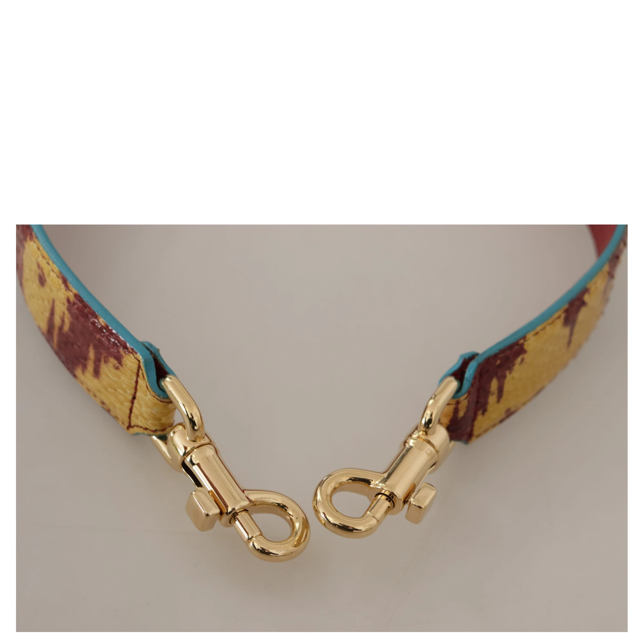 Yellow Red Leather Gold Tone Shoulder Strap