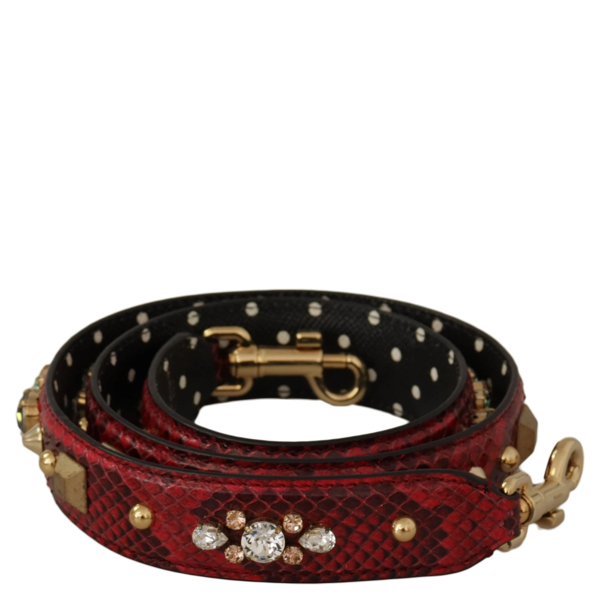 Red Python Leather Crystals Reversible Shoulder Strap