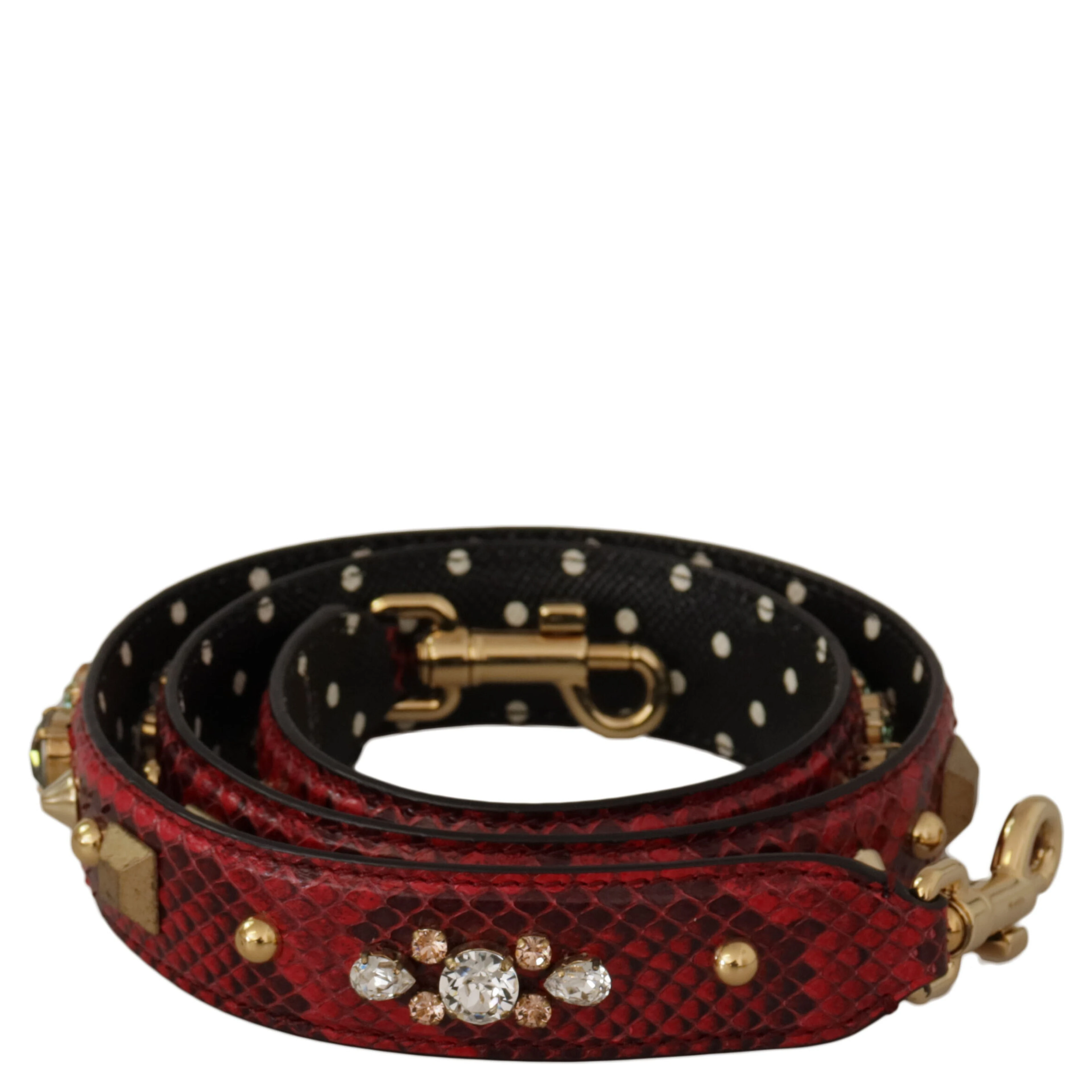 Red Python Leather Crystals Reversible Shoulder Strap