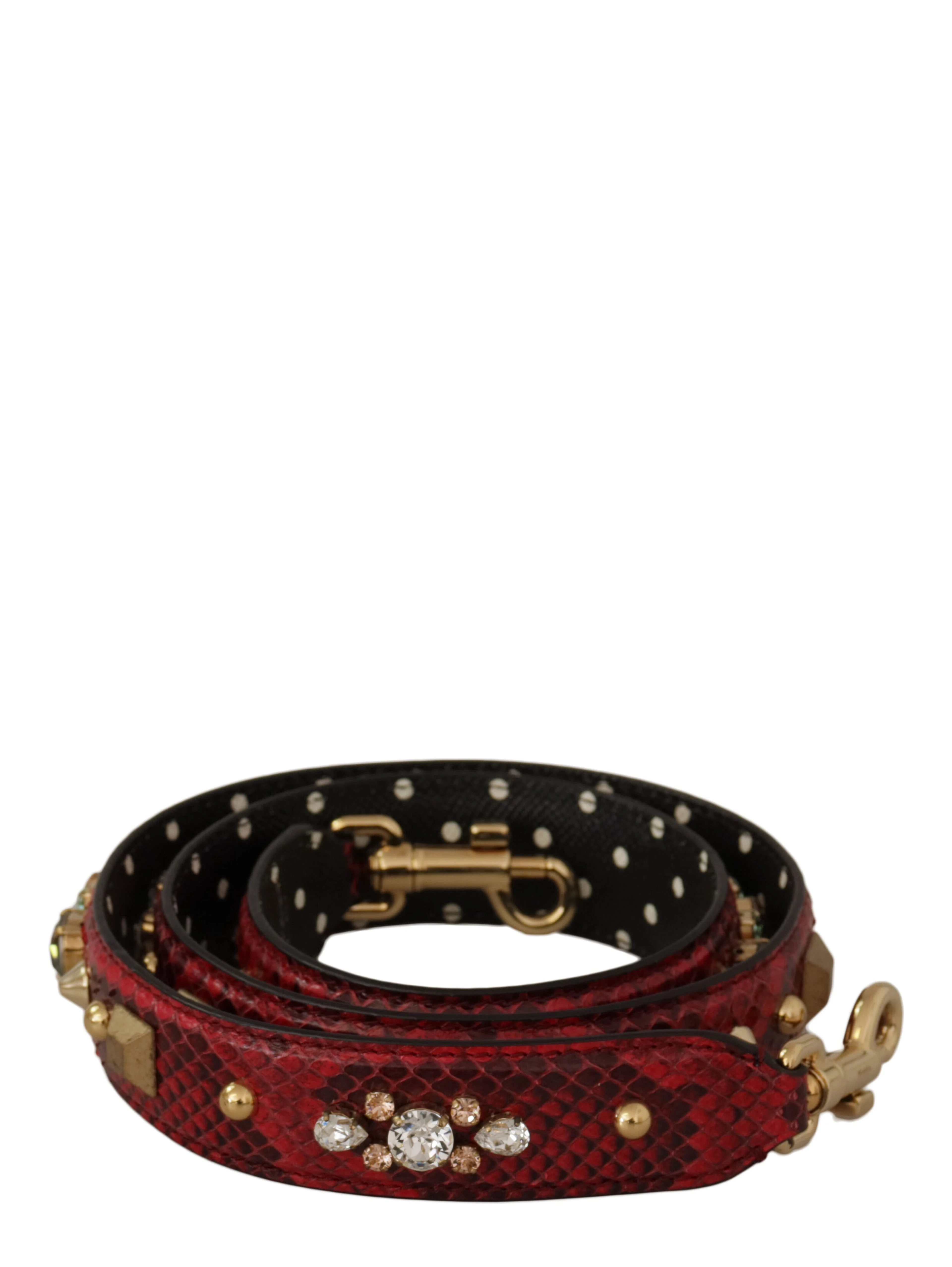 Red Python Leather Crystals Reversible Shoulder Strap