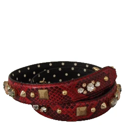 Red Python Leather Crystals Reversible Shoulder Strap