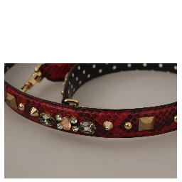 Red Python Leather Crystals Reversible Shoulder Strap