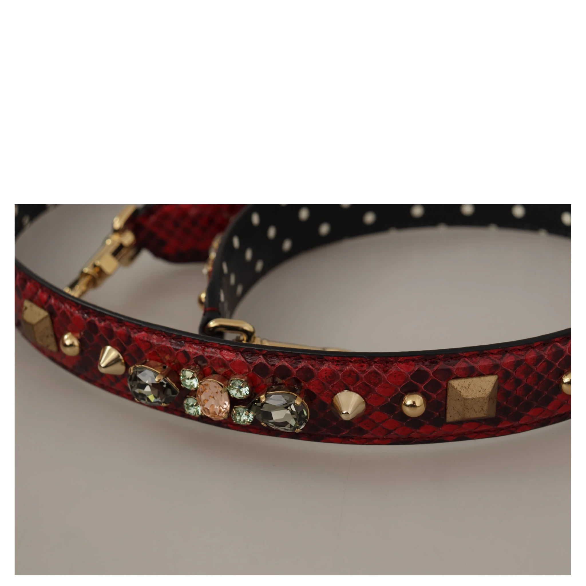 Red Python Leather Crystals Reversible Shoulder Strap